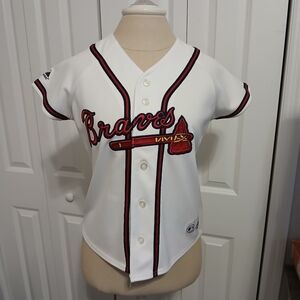 AMAZING LIKE NEW Ladies Medium Small Atlanta Braves MLB White Majestic Jersey